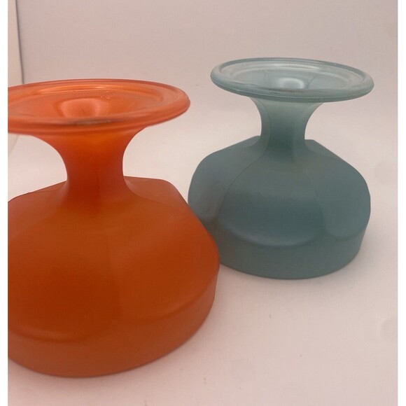 VTG Federal Glass Frosted Orange Glass Blue Dessert Pedestal Dishes MCM Set of 2 - Picture 8 of 8